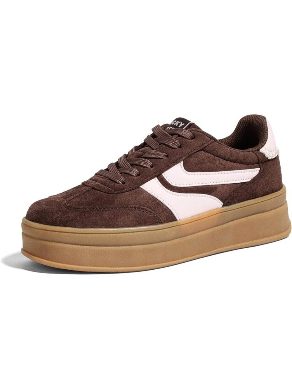 Women's Brown/Pink Platform Thick Gum Sole Comfortable Tennis Skate Sneakers